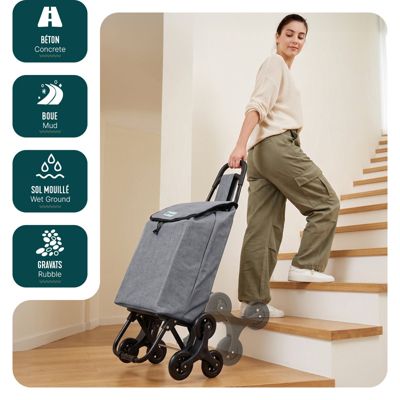 Chariot de courses pliable monte escalier style oxford gris VOUNOT