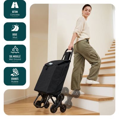 Chariot de courses pliable monte escalier style oxford noir VOUNOT