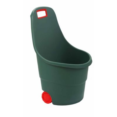 Chariot de jardin 2 roues en plastique 45 L, poignée de traction, coloris vert