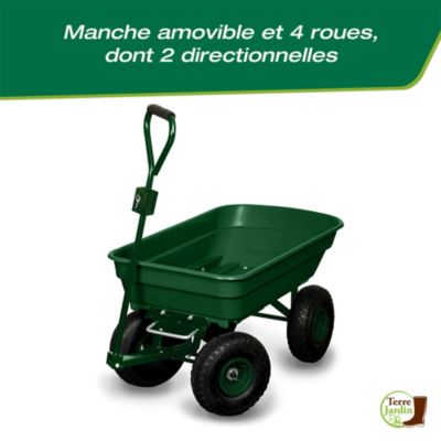 Chariot de jardin 4 roues - 52 litres capacité 120 kg