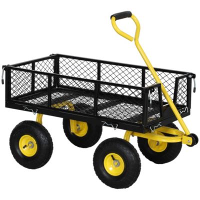 Chariot de jardin en acier - chariot de transport - côtés amovibles, poignée rotative - max. 200 Kg - noir jaune