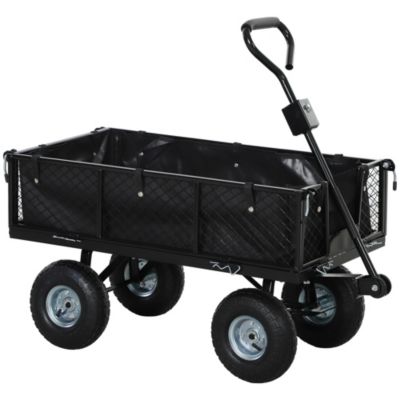 Chariot de jardin en acier - chariot de transport - côtés amovibles, poignée rotative - max. 300 Kg - noir
