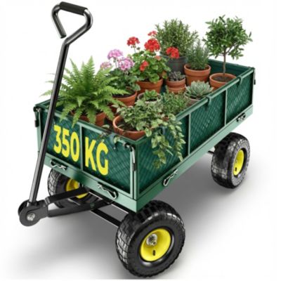 Chariot de jardin en métal avec parois rabattables vert, 350 kg
