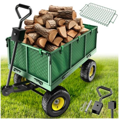 Chariot de jardin en métal avec parois rabattables, vert, 550 kg