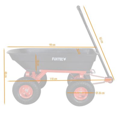 Chariot de jardin - FUXTEC FX-KW2175 - 4 roues, benne basculante, transport, 300 kg chantier