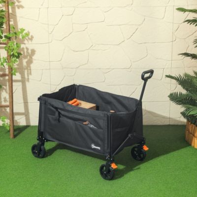 Chariot Jardin Pliable Outsunny 160l Chariot De Jardin Pliable Outsunny - 160 L, Charge 100 Kg - Roues Tout-terrain, Hayon Rabattable Roues Tout-terrain Chariot