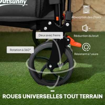 Chariot De Transport Plage Outsunny 155L Pliable - Charge 100kg, Noir, Idéal Camping & Jardin