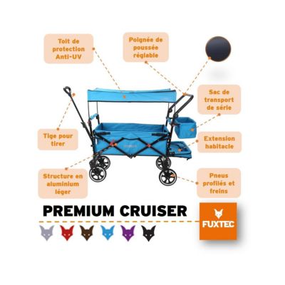 Chariot de jardin pliable Bleu - FUXTEC Premium Cruiser - transport charge 75 kg