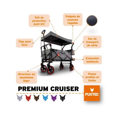 Chariot de jardin pliable Gris - FUXTEC Premium Cruiser - transport charge 75 kg