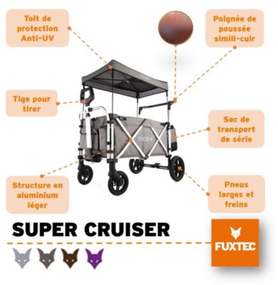 Chariot de jardin pliable Gris - FUXTEC Super Cruiser - transport charge 75 kg