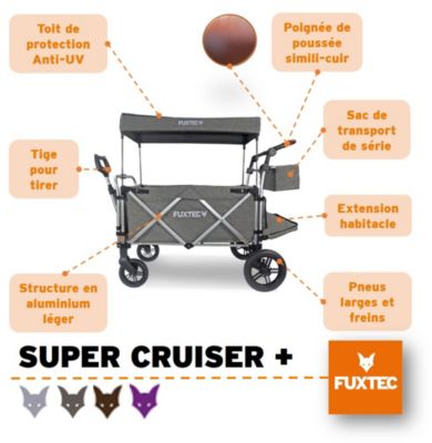 Chariot de jardin pliable Gris Premium - FUXTEC Super Cruiser Plus - transport charge 75 kg