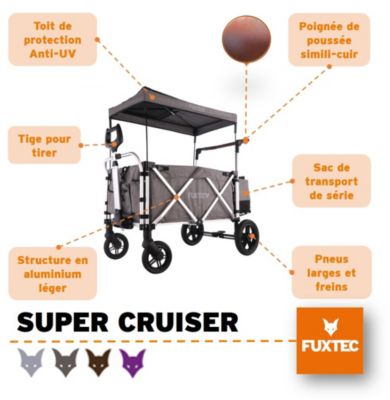 Chariot de jardin pliable Gris Premium - FUXTEC Super Cruiser - transport charge 75 kg