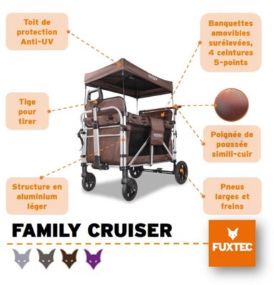 Chariot de jardin pliable Marron - FUXTEC Family Cruiser - Banquettes amovibles 4 places transport charge 75 kg