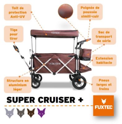 Chariot de jardin pliable Marron - FUXTEC Super Cruiser Plus - transport charge 75 kg