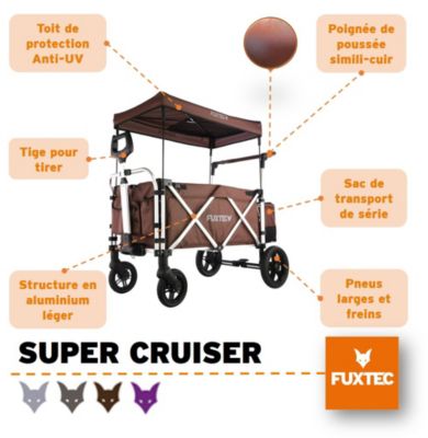 Chariot de jardin pliable marron - FUXTEC Super Cruiser - transport charge 75 kg