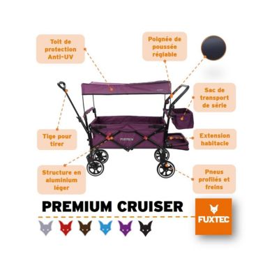 Chariot de jardin pliable Pourpre - FUXTEC Premium Cruiser - transport charge 75 kg