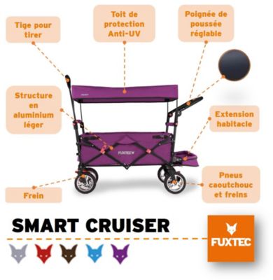 Chariot de jardin pliable Pourpre - FUXTEC Smart Cruiser - transport charge 75 kg