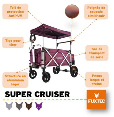 Chariot de jardin pliable pourpre - FUXTEC Super Cruiser - transport charge 75 kg