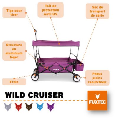 Chariot de jardin pliable Pourpre - FUXTEC Wild Cruiser - transport charge 75 kg