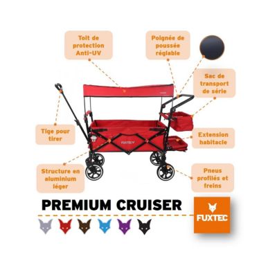 Chariot de jardin pliable Rouge - FUXTEC Premium Cruiser - transport charge 75 kg