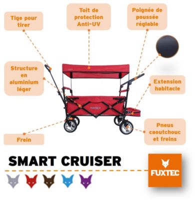 Chariot de jardin pliable Rouge - FUXTEC Smart Cruiser - transport charge 75 kg