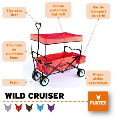 Chariot de jardin pliable Rouge - FUXTEC Wild Cruiser - transport charge 75 kg