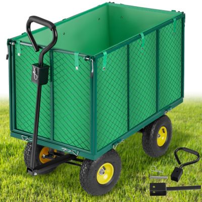 Chariot de jardin vert en métal, parois rabattables