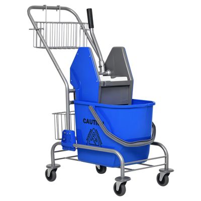 Chariot de lavage chariot de nettoyage professionnel en acier presse à mâchoire seau + rangements bleu
