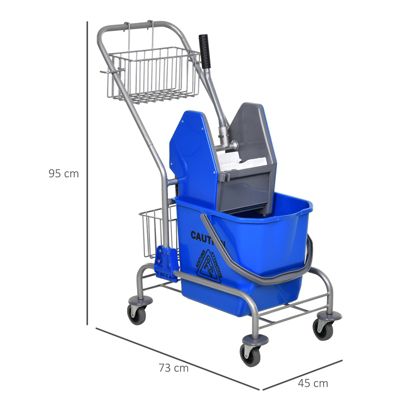 Chariot de lavage chariot de nettoyage professionnel en acier presse à mâchoire seau + rangements bleu