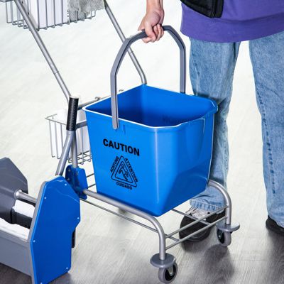 Chariot de lavage chariot de nettoyage professionnel en acier presse à mâchoire seau + rangements bleu
