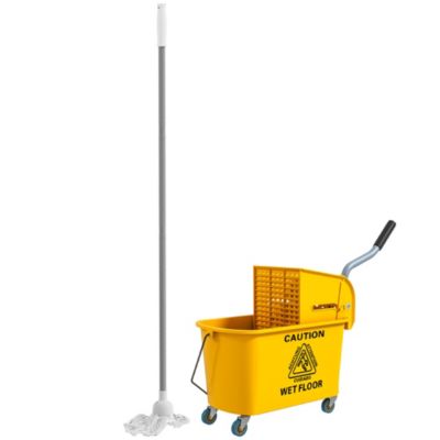 Chariot de ménage chariot de lavage nettoyage professionnel essoreuse latérale seau 20L poignée et serpillère jaune
