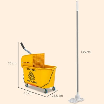 Chariot de ménage chariot de lavage nettoyage professionnel essoreuse latérale seau 20L poignée et serpillère jaune