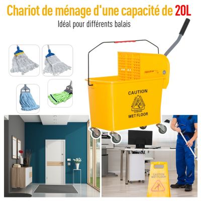 Chariot de nettoyage lavage seau de ménage 20 L avec essoreur et séparateur eau sale propre jaune