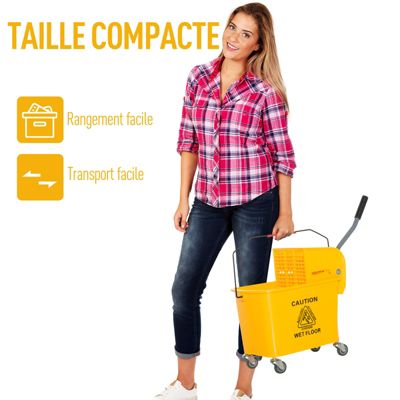 Chariot de nettoyage lavage seau de ménage 20 L avec essoreur et séparateur eau sale propre jaune