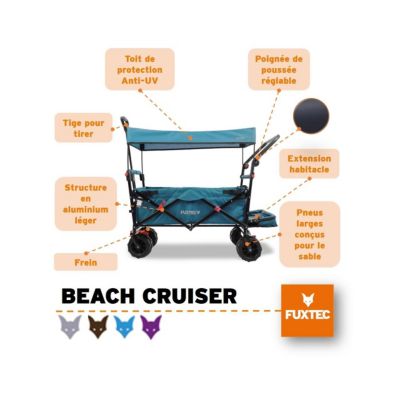 Chariot de plage pliable Bleu - FUXTEC Beach Cruiser - transport charge 75kg