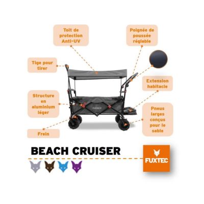 Chariot de plage pliable Gris - FUXTEC Beach Cruiser - transport charge 75kg