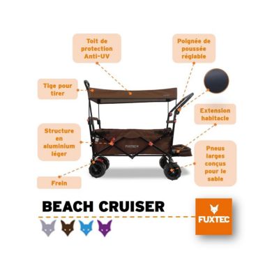 Chariot de plage pliable Marron - FUXTEC Beach Cruiser - transport charge 75kg