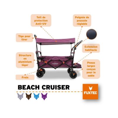 Chariot de plage pliable Pourpre - FUXTEC Beach Cruiser - transport charge 75kg