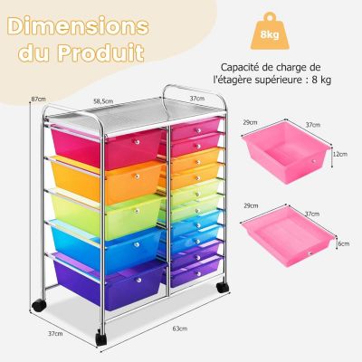 Chariot de Rangement Tour de Rangement avec 15 Tiroirs et 4 roulettes Universelles pour Chambre