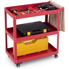 Chariot de Service à 3 Niveaux avec Poignée Pratique Roues Verrouillables Chariot Utilitaire Polyvalent Rouge
