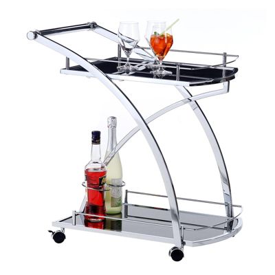 Chariot de service EVO, en métal chromé et plateaux en verre trempé noir