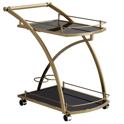 Chariot de service EVO, en métal doré et plateaux en verre trempé noir