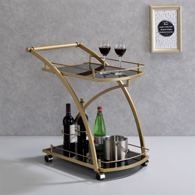 Chariot de service EVO, en métal doré et plateaux en verre trempé noir