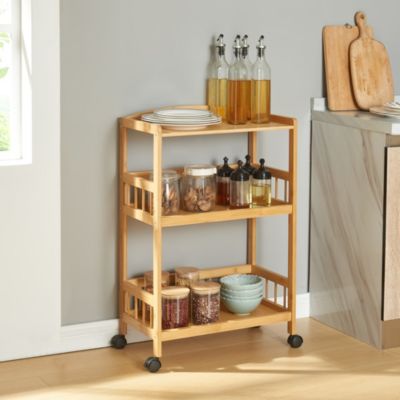 Chariot de service Huddinge bambou 80 x 53 x 30 cm naturel noir en.casa