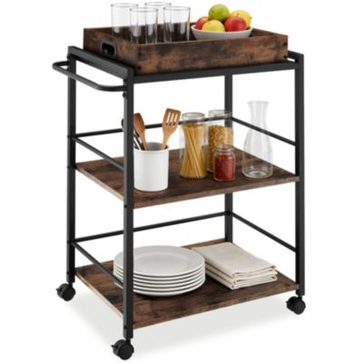 Chariot de service style industriel Bois foncé industriel, rustique