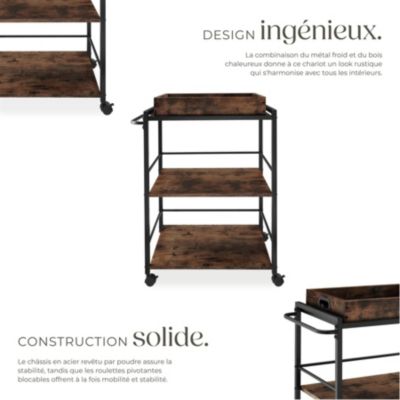 Chariot de service style industriel Bois foncé industriel, rustique