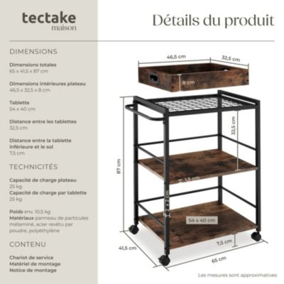 Chariot de service style industriel Bois foncé industriel, rustique