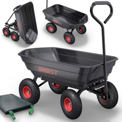 Chariot de transport  de jardin avec benne basculante75L charge jusqu a 300kg