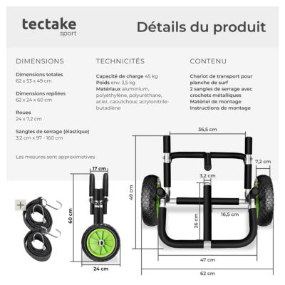 Chariot De Kayak Pliable – LoyaltyClivia Aluminium 80kg, 2 Roues PU 25cm – Pour Canoë, Bateau, Surf – Transport De Plage