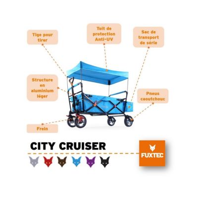 Chariot de transport enfant - Bleu - FUXTEC City Cruiser - pliable charge 75 kg